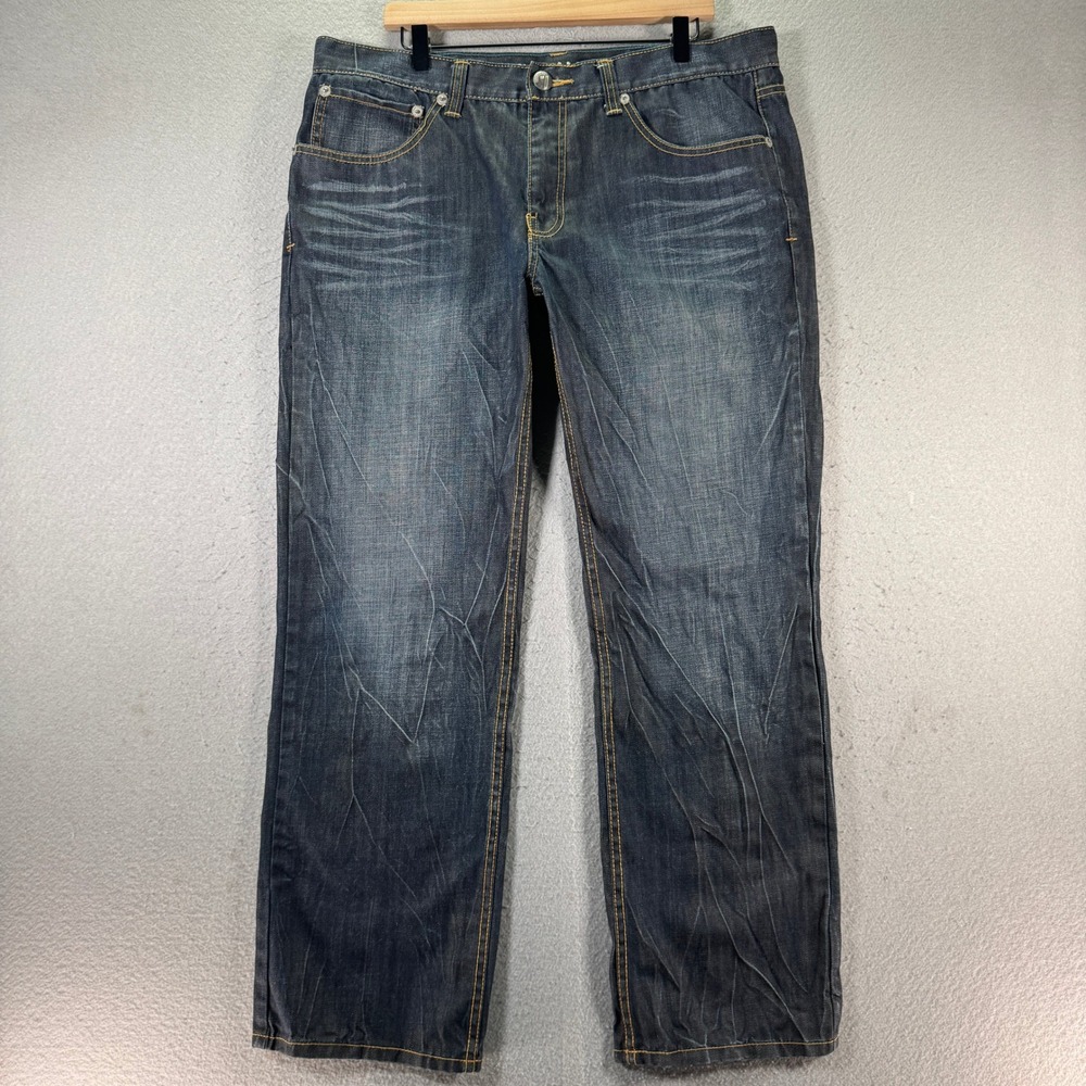 Division 7 by RSQ Mens Dark Wash Straight Leg Whiskered Denim Jeans 36x31‎